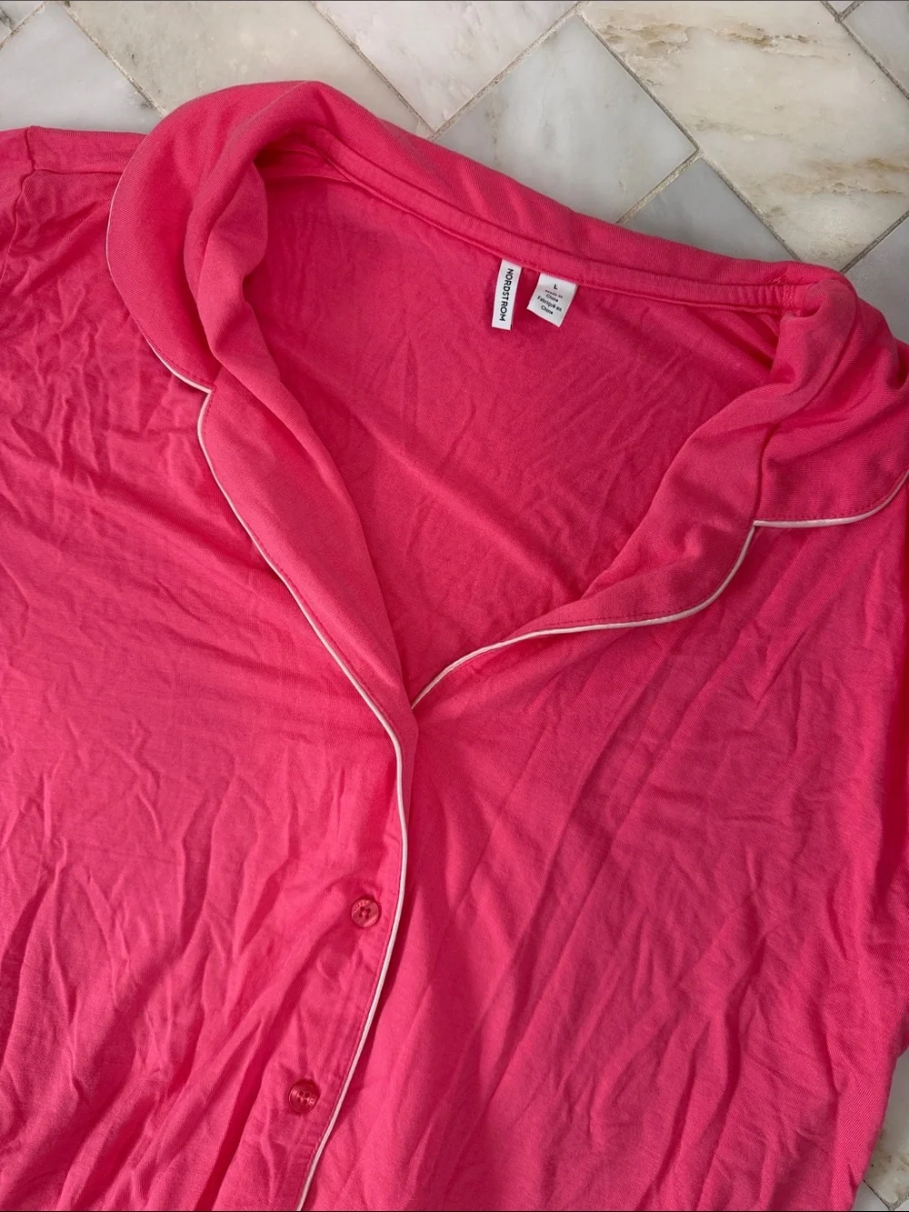 Nordstroms Women's Pink Short-Sleeve Button Pajama Set